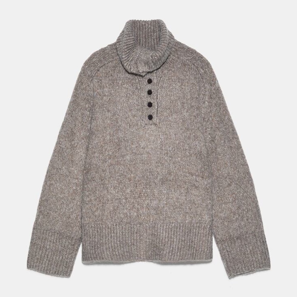 NWT Zara High Collar Sweater With Buttons